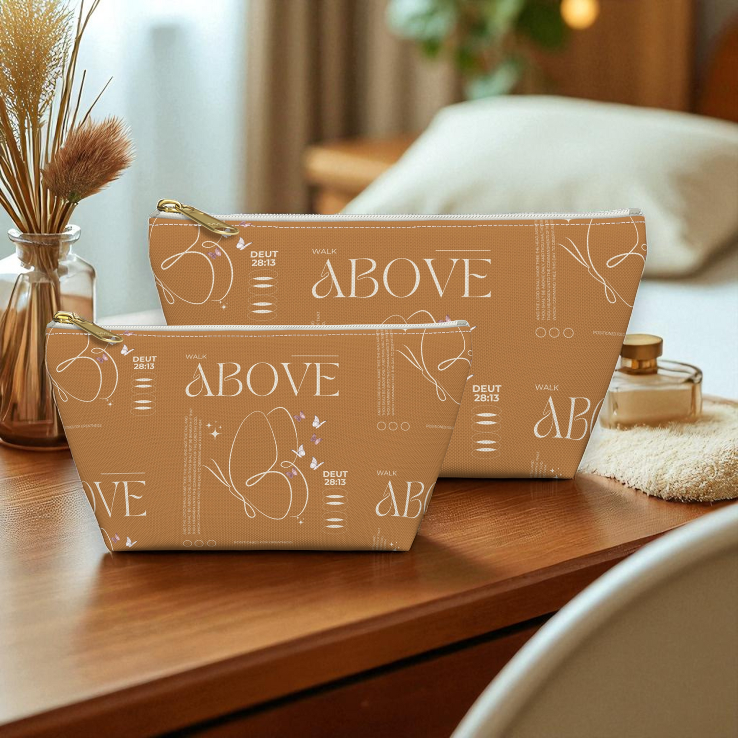 Makeup Bag Zipper Pouch | Travel Organizer | Small & Large Sizes | Matching Tote | Inspirational