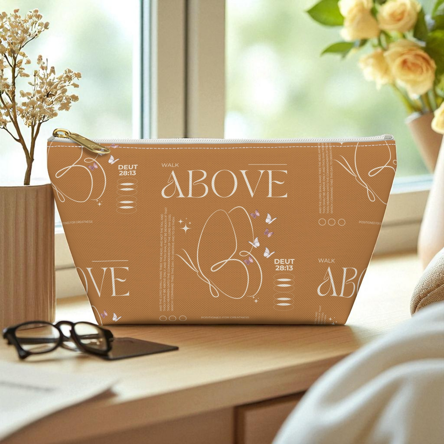 Makeup Bag Zipper Pouch | Travel Organizer | Small & Large Sizes | Matching Tote | Inspirational