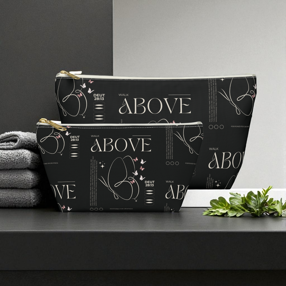 Black Makeup Bag Zipper Pouch | Travel Organizer | Small & Large Sizes | Matching Tote | Inspirational