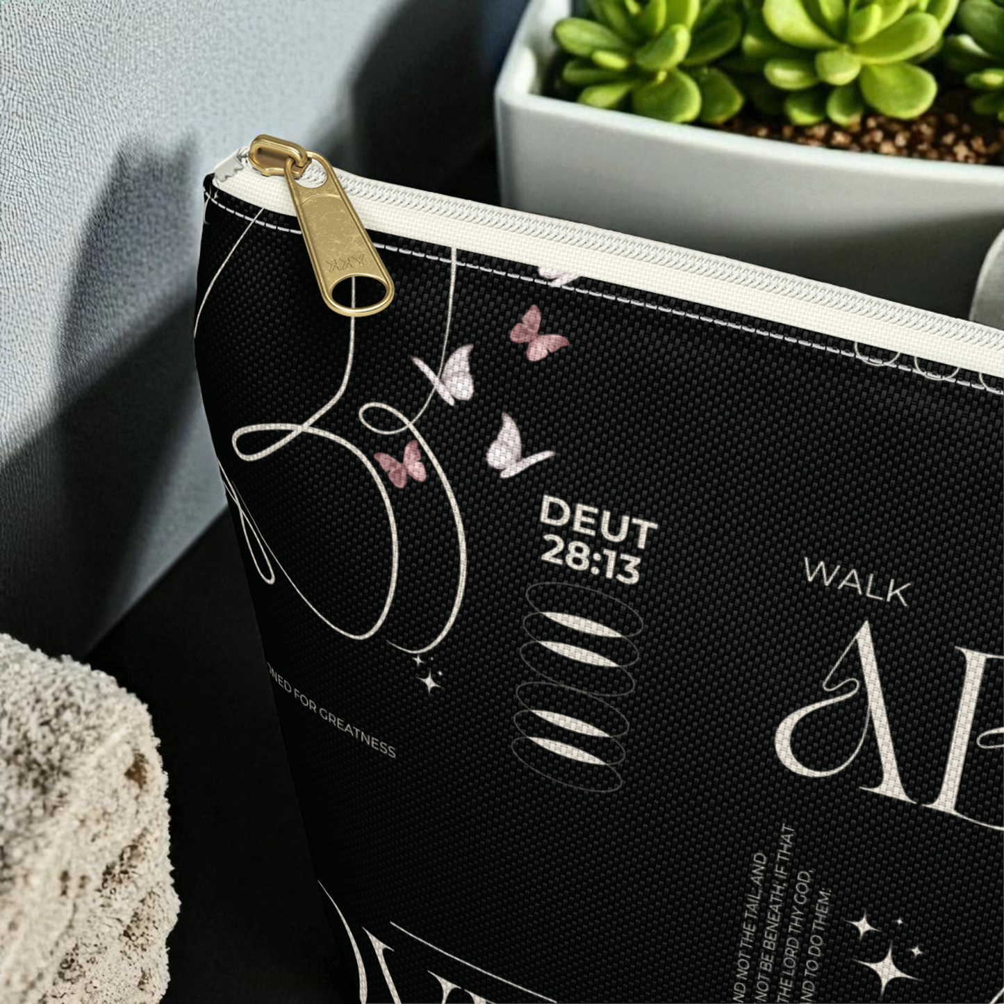 Black Makeup Bag Zipper Pouch | Travel Organizer | Small & Large Sizes | Matching Tote | Inspirational