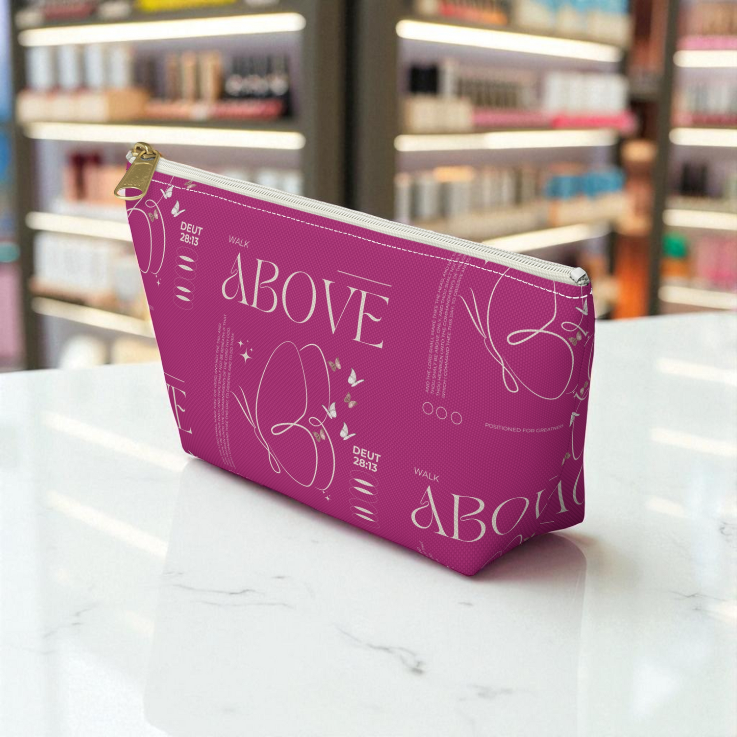 Pink Makeup Bag Zipper Pouch | Travel Organizer | Small & Large Sizes | Matching Tote | Inspirational