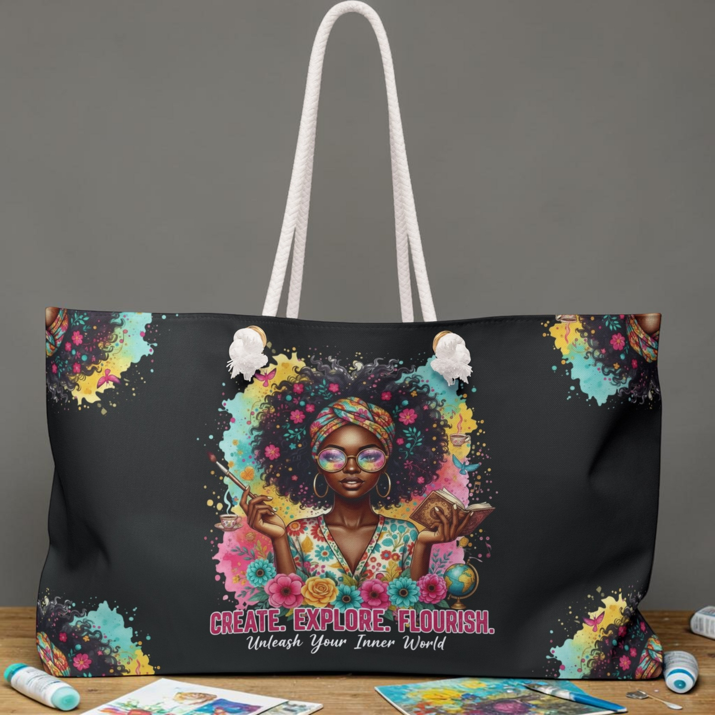 Create. Explore. Flourish. Weekender Tote Bag
